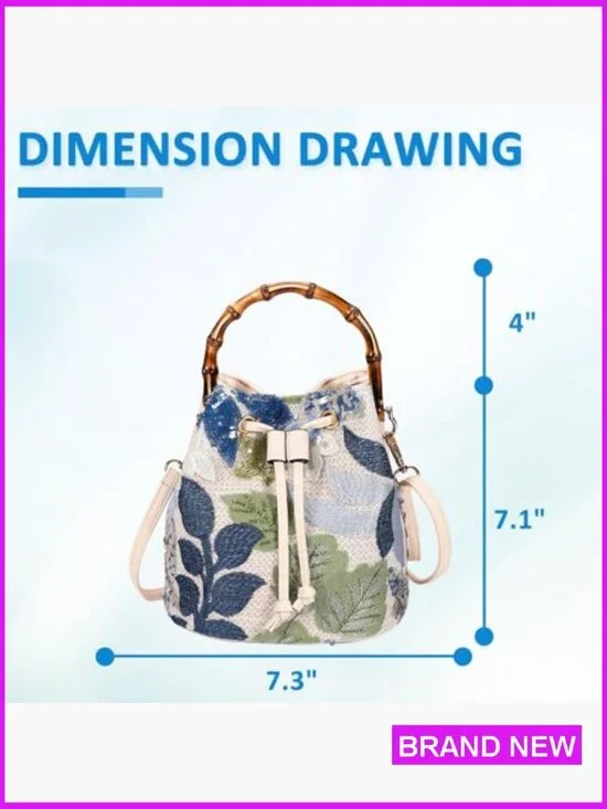 Hand Embroidered Bohemian Tote Bag with Bamboo Handle for Summer Beach - Picture 3 of 7